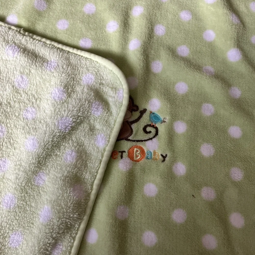 Garanimals Green White Polka Dot Sweet BABY Monkey Fleece Baby Blanket